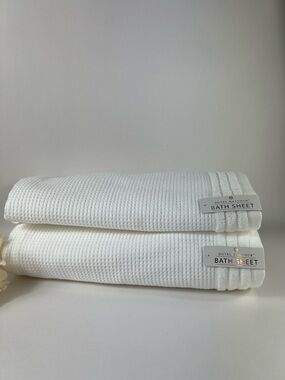 2 Pc Hotel Balfour Bath Sheets White Towels 34" x 64" 100% Cotton Spa Luxury NEW